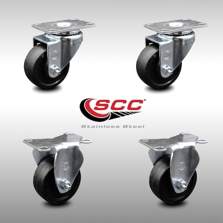 3.5 Inch SS Soft Rubber Wheel Swivel Top Plate Caster Set With 2 Rigid SCC